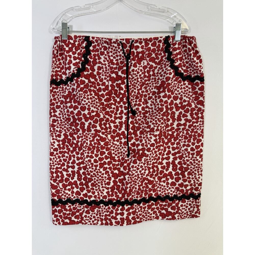 Vintage Drawstring High Waist Cotton Novelty Print Skirt Hearts Sz L